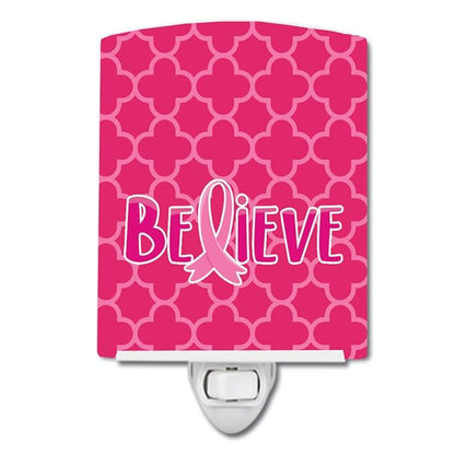 Caroline's Treasures BB6980CNL Breast Cancer Awareness Ribbon Believe Ceramic Night Light Compact, UL-Certified, Ideal for Bedroom, Bathroom, Nursery, Hallway, Kitchen, 6x4x3, Multicolor