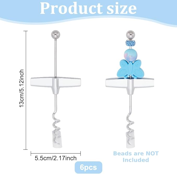 PLIGREAT 6 PCS Beaded Wine Bottle Opener Beadable Bottle Opener Wine Cork Remover Travel Corkscrew Beaded Opener for Wine Bottles Kitchen Bar Restaurant Wedding DIY Favor Beverage Gifts