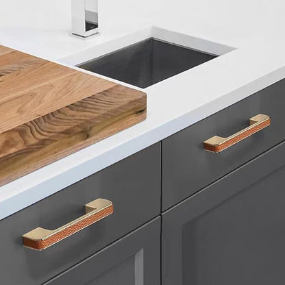 Leather Handle Brass Leather Handle Nordic Minimalist Style Handle Wardrobe Dressing Table Bedroom Living Room Kitchen Handle Hardware Furniture - 2 Pack (Brown, 96mm(3-3/4in))