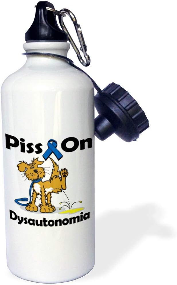 3dRose "Piss On Dysautonomia Awareness Ribbon Cause Design" Sports Water Bottle, 21 oz, White