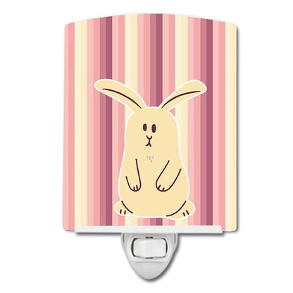 Caroline's Treasures BB7084CNL Rabbit on Stripes Ceramic Night Light Compact, UL-Certified, Ideal for Bedroom, Bathroom, Nursery, Hallway, Kitchen, 6x4x3, Multicolor