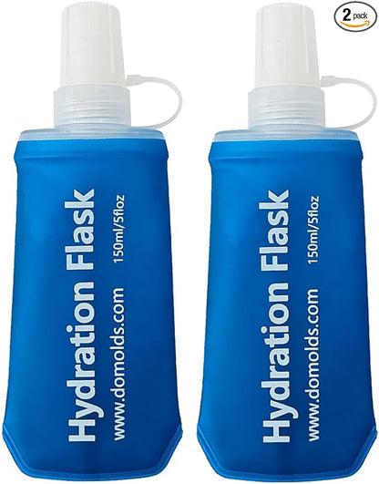 2 Pack 150ml/5 oz Soft Flask, Flexible TPU Soft Water Flask for Running Vest, BPA-Free Hydration Flask for Running, Hiking, Cycling, Climbing-Blue