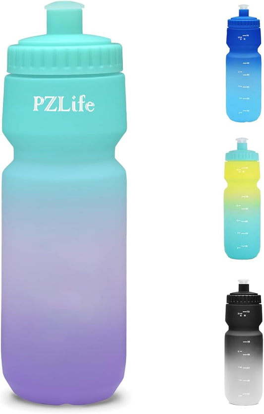 24oz Bike Squeeze Water Bottle, BPA Free Cycling Water Bottle,Leakproof, with Capacity Scale w/Pull Top Lid, Reusable Sport Water Bottle, for Bicycle, Gym,Running