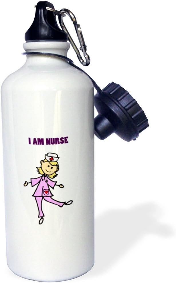 3dRose "Funny Dancing Nurse Singing I am Nurse" Sports Water Bottle, 21 oz, White