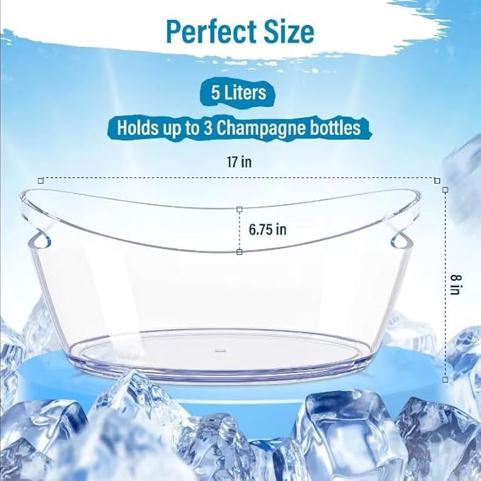 Acrylic Ice Bucket for Parties – Champagne Bucket 5.5 Liter Large Plastic Ice Bucket for Cocktail Bar – Clear Ice Tub for Drinks | 02 PCS Champagne Beverage Ice Bowls
