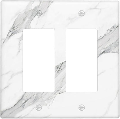 Marble Grey Wall Plate Decorative Light Switch Cover 2-Gang Double Rocker Faceplate for Bathroom Farmhouse Kitchen Bedroom White