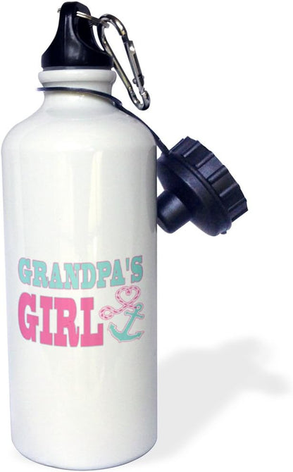 3dRose Grandpas Girl Cute Anchor and Heart Rope Pink and Aqua-Sports Water Bottle, 21oz , 21 oz, Multicolor