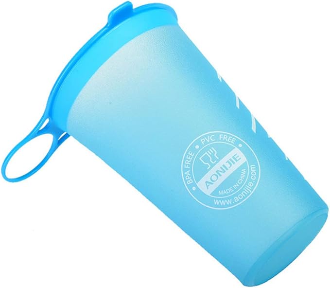 AONIJIE 2 Pcs Sports Collapsible Water Bottle BPA Free + 2 Pcs Replacement Straws Lid - TPU Soft Drink Water Kettle Foldable Flask for Hiking Bicycling Running Climbing (3 PCS 200ml Water Cup)