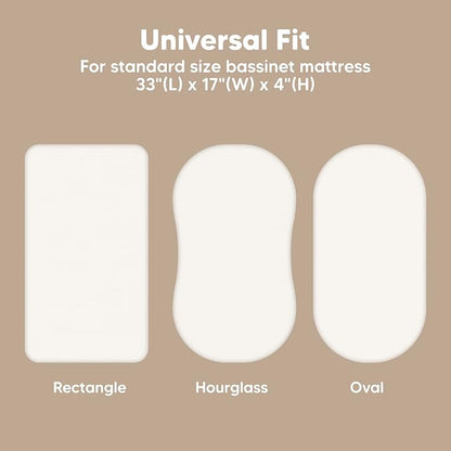 2-Pack Baby Bassinet Sheets Girl, Boy - Viscose Derived from Bamboo Fitted Bassinet Sheets Compatible with Halo Bassinest Swivel Sleeper, Baby Delight,Graco Bedside Bassinet Mattress Sheet(Soft White)