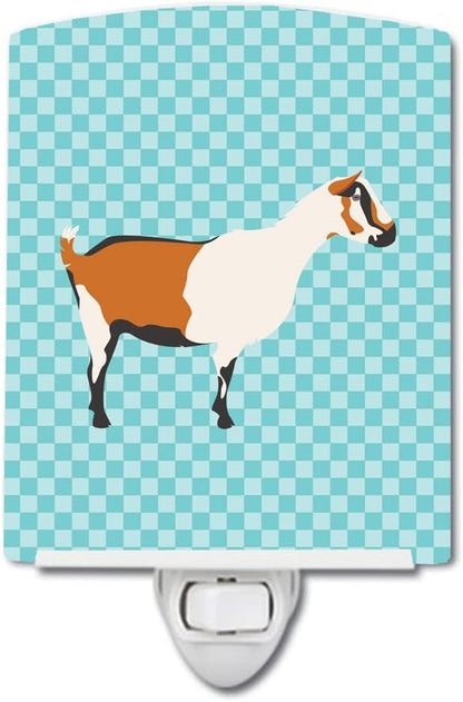 Caroline's Treasures BB8054CNL Alpine Goat Blue Check Ceramic Night Light Compact, UL-Certified, Ideal for Bedroom, Bathroom, Nursery, Hallway, Kitchen, 6x4x3, Multicolor