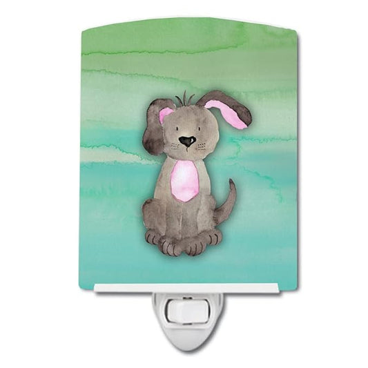 Caroline's Treasures BB7357CNL Dog Teal and Green Watercolor Ceramic Night Light Compact, UL-Certified, Ideal for Bedroom, Bathroom, Nursery, Hallway, Kitchen, 6x4x3, Multicolor