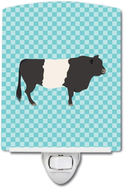 Caroline's Treasures BB8005CNL Belted Galloway Cow Blue Check Ceramic Night Light Compact, UL-Certified, Ideal for Bedroom, Bathroom, Nursery, Hallway, Kitchen, 6x4x3, Multicolor