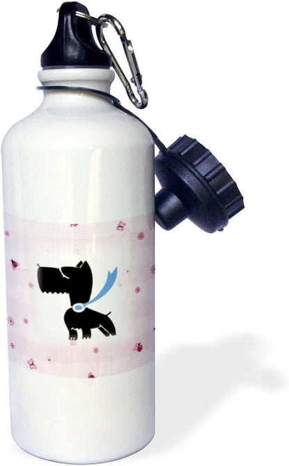 3dRose Print of Scott Terrier On Girly Pink Butterfly Pattern Sports Water Bottle, 21 oz, Multicolor