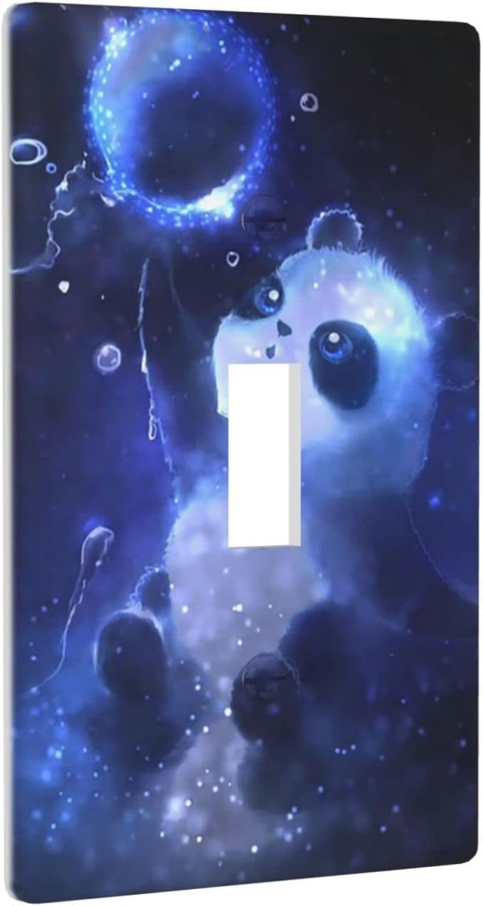 Cute Baby Panda Light Switch Cover Wall Plate Decorative 1 Gang Single Toggle Covers Blue for Farmhouses Kitchenss Bedrooms Bathrooms 2.76 x 4.5 in