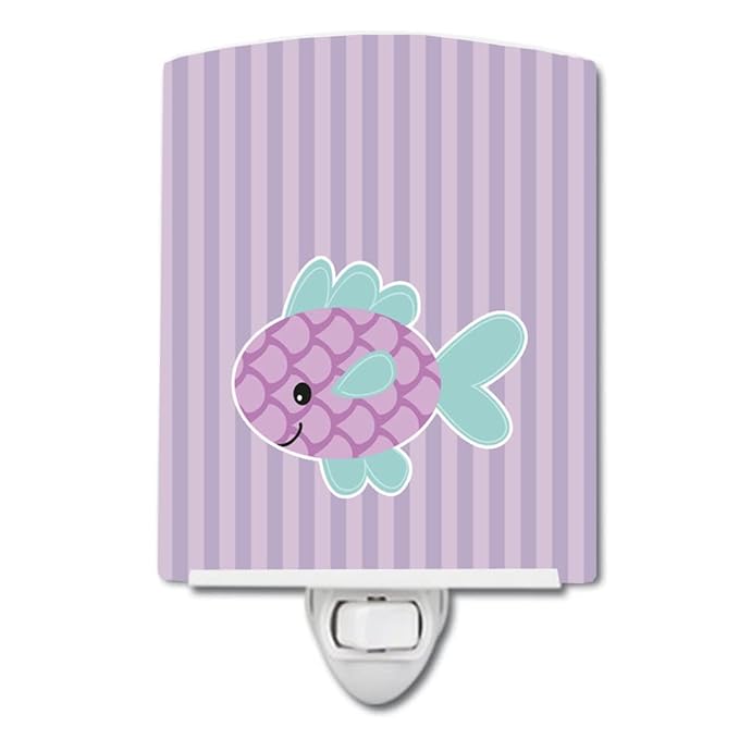 Caroline's Treasures BB7128CNL Purple Fish Ceramic Night Light Compact, UL-Certified, Ideal for Bedroom, Bathroom, Nursery, Hallway, Kitchen, 6x4x3, Multicolor
