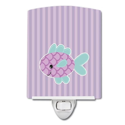 Caroline's Treasures BB7128CNL Purple Fish Ceramic Night Light Compact, UL-Certified, Ideal for Bedroom, Bathroom, Nursery, Hallway, Kitchen, 6x4x3, Multicolor