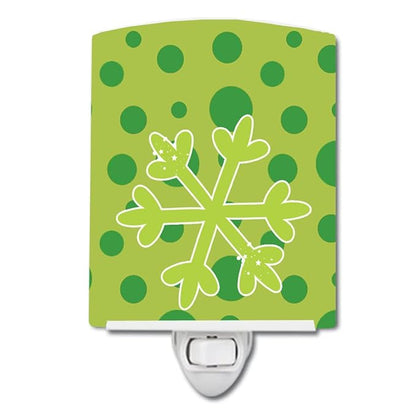 Caroline's Treasures BB8948CNL Christmas Snowflake Green Ceramic Night Light Compact, UL-Certified, Ideal for Bedroom, Bathroom, Nursery, Hallway, Kitchen, 6x4x3, Multicolor