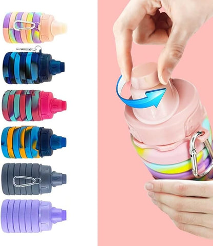 Collapsible Water Bottles 500 ml with silicone collapsible cup 200 ml.Travel Water Bottle Portable Hiking Water Bottle Reusable BPA Free Silicone Water Bottles.(Black+Grey)