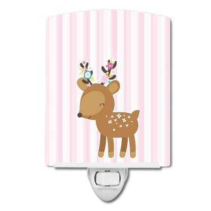 Caroline's Treasures BB6934CNL Deer in Pink Stripes Ceramic Night Light Compact, UL-Certified, Ideal for Bedroom, Bathroom, Nursery, Hallway, Kitchen, 6x4x3, Multicolor