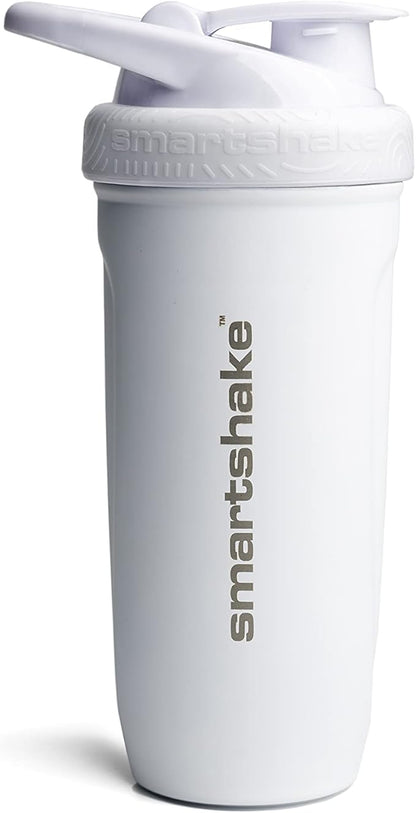 Smartshake Reforce Stainless Steel Protein Shaker Bottle 900 ml | 30 oz - Leakproof Screw-on Lid - BPA Free – Unisex - White