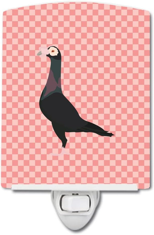 Caroline's Treasures BB7945CNL English Carrier Pigeon Pink Check Ceramic Night Light Compact, UL-Certified, Ideal for Bedroom, Bathroom, Nursery, Hallway, Kitchen, 6x4x3, Multicolor