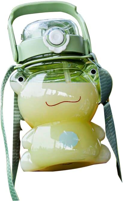 Cute Frog Water Bottle Portable Large Clear Sports Water Bottles with Straw and Strap 29oz for Girls,Women