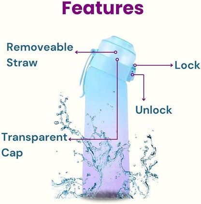 650ml Air Water Bottle with 7 Flavour Pods | BPA Free, Scented, 0 Sugar, 0 Calorie, Sports Water Bottles | Drinking Fruit Fragrance Cup for Fitness, Outdoor, Gym | Starter set… (Purple Blue)