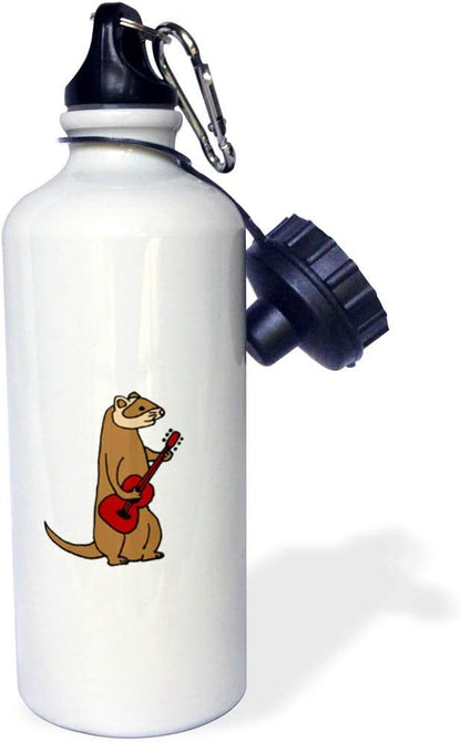 3dRose Funny Ferret Playing a Red Guitar-Sports Water Bottle, 21oz , 21 oz, Multicolor