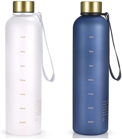 Fitness Sport Water Bottle with Carrying Strap 1000 ml / 32 oz With Time Marker Cute Motivational Water Bottles for Hiking,Travel, Sports, Home, School,Gym,Yoga,Office-Multicolor (Black)