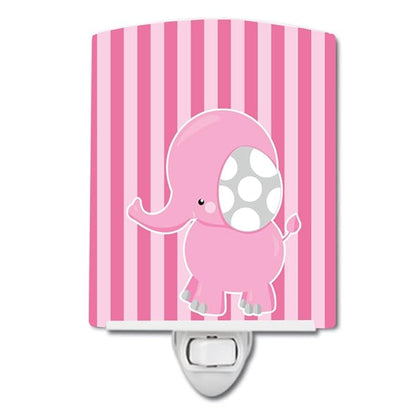 Caroline's Treasures BB6955CNL Elephant on Pink Stripes Ceramic Night Light Compact, UL-Certified, Ideal for Bedroom, Bathroom, Nursery, Hallway, Kitchen, 6x4x3, Multicolor