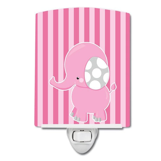 Caroline's Treasures BB6955CNL Elephant on Pink Stripes Ceramic Night Light Compact, UL-Certified, Ideal for Bedroom, Bathroom, Nursery, Hallway, Kitchen, 6x4x3, Multicolor