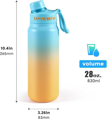 28oz Sports Water Bottle with Straw, Stainless Steel Vacuum Insulated Cooling Water Bottle, Leak Proof Metal Water Bottle, Double Insulated, Suitable for Sports, Gym and Travel (Light Blue & Yellow)