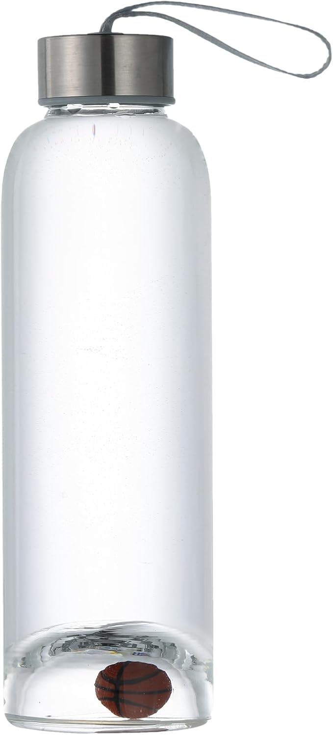 Crazy Music 32 oz Clear Glass Water Bottles,Reusable Glass Juicing Bottles with Stainless Steel Leak Proof Lids -16 oz Sports Water Bottle with Time Marker for Gym, Sports, Outdoors(32 Oz Gold