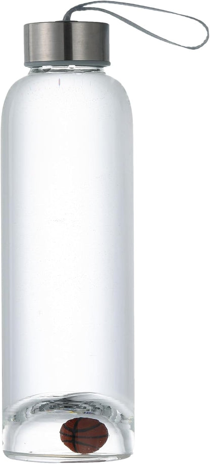 Crazy Music 32 oz Clear Glass Water Bottles,Reusable Glass Juicing Bottles with Stainless Steel Leak Proof Lids -16 oz Sports Water Bottle with Time Marker for Gym, Sports, Outdoors(32 Oz Gold