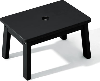 HOUCHICS Black Wooden Step Stool for Kids,Wood Stool for Kitchen Bedroom Living Room Bathroom Toilet Nursery Toddlers Potty Training Stool with Non-Slip Pads and 220lb Load Capacity (White