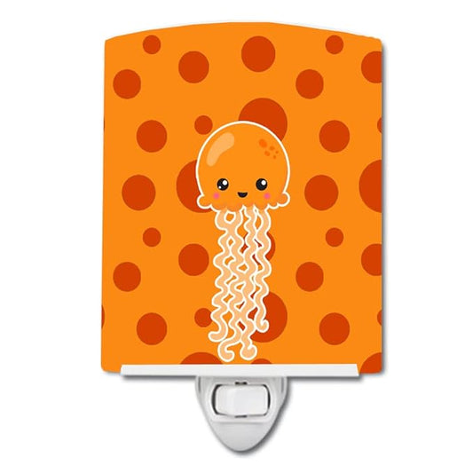 Caroline's Treasures BB8797CNL Ocean Jellyfish Orange Ceramic Night Light Compact, UL-Certified, Ideal for Bedroom, Bathroom, Nursery, Hallway, Kitchen, 6x4x3, Multicolor