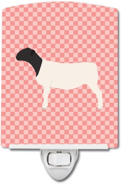 Caroline's Treasures BB7978CNL Dorper Sheep Pink Check Ceramic Night Light Compact, UL-Certified, Ideal for Bedroom, Bathroom, Nursery, Hallway, Kitchen, 6x4x3, Multicolor