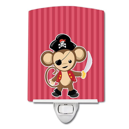 Caroline's Treasures BB8973CNL Pirate Monkey Red Ceramic Night Light Compact, UL-Certified, Ideal for Bedroom, Bathroom, Nursery, Hallway, Kitchen, 6x4x3, Multicolor