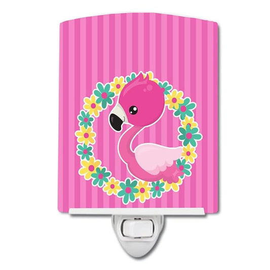 Caroline's Treasures BB8768CNL Flamingo Flower Wreath Ceramic Night Light Compact, UL-Certified, Ideal for Bedroom, Bathroom, Nursery, Hallway, Kitchen, 6x4x3, Multicolor