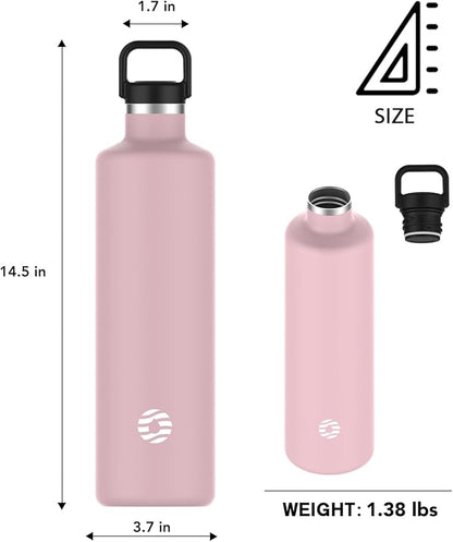 60oz Water Bottle with Carrier Bag, Large Insulated Water Bottle, Stainless Steel Water Bottles, Double Walled Insulated Thermo for Hot Drinks/Cold Drinks, Great for Gym, Hiking, Camping (Light Pink)