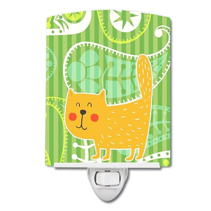 Caroline's Treasures BB6785CNL Cat on Paisley Ceramic Night Light Compact, UL-Certified, Ideal for Bedroom, Bathroom, Nursery, Hallway, Kitchen, 6x4x3, Multicolor