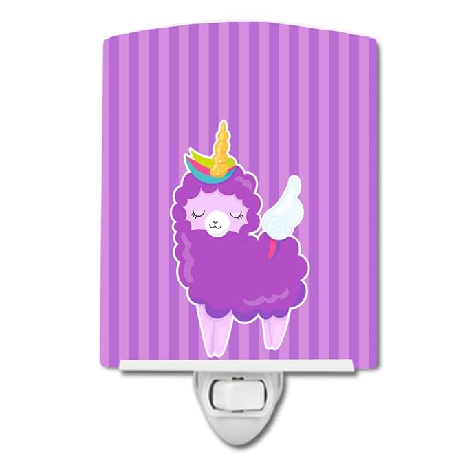 Caroline's Treasures BB9143CNL Sheep Unicorn on Stripes Ceramic Night Light Compact, UL-Certified, Ideal for Bedroom, Bathroom, Nursery, Hallway, Kitchen, 6x4x3, Multicolor