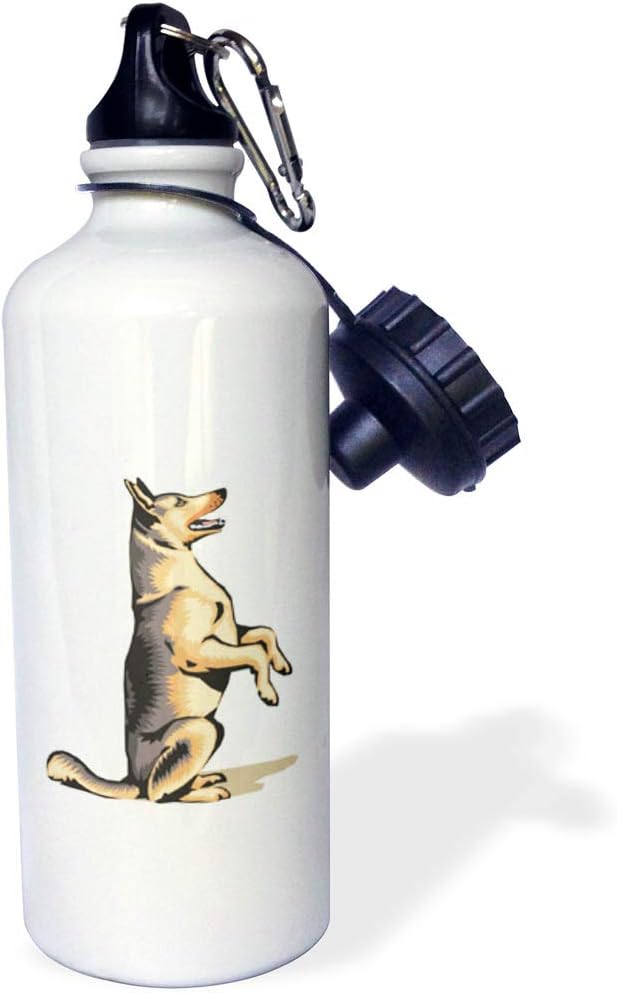 3dRose "Cute and Cuddly Canine Sitting Up German Shepard" Sports Water Bottle, 21 oz, White