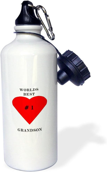 3dRose The Worlds Best Grandson Sports Water Bottle, 21 oz, White