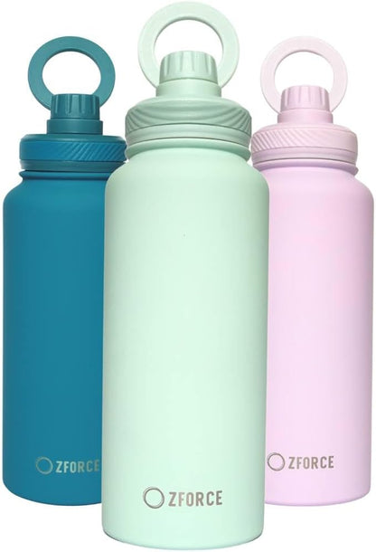 ZForce EcoSip 1000-32 oz (1000 ml) Stainless Steel Water Bottle, Eco-Friendly Reusable with Magnetic Ring Lid, Available in Blue, Mint, and Light Purple, Model Name EcoSip 1000 (Mint)