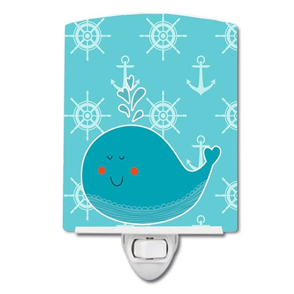 Caroline's Treasures BB6765CNL Whale with Anchors Ceramic Night Light Compact, UL-Certified, Ideal for Bedroom, Bathroom, Nursery, Hallway, Kitchen, 6x4x3, Multicolor