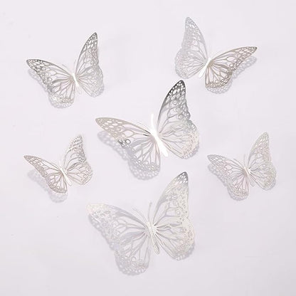 3D Butterfly Wall Decor 48 Pcs 4 Styles 4 Colors 3 Sizes,Gold Silver Laser Rose Butterfly Decorations for Butterfly Birthday Decorations Butterfly Party Decorations Cake Decorations,Removable Sticker