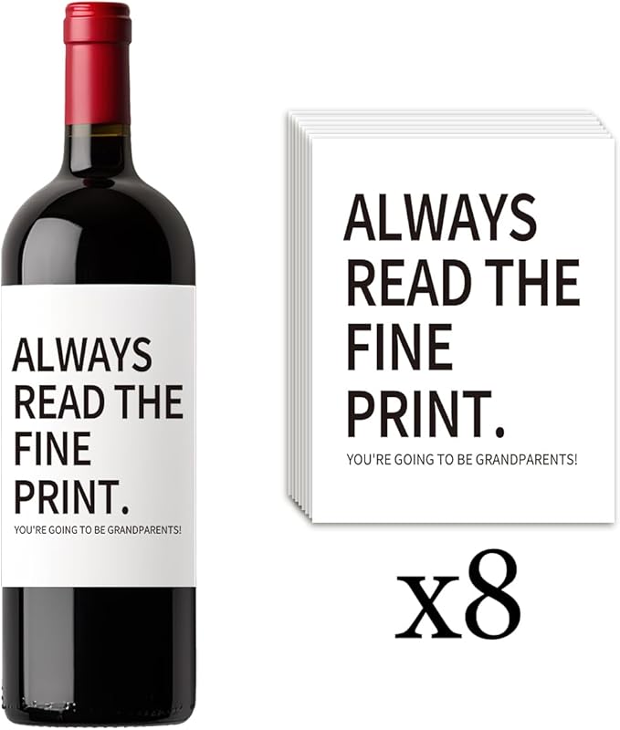 8 Pcs Grandparents Wine Labels, Baby Announcement Pregnancy Gifts for Grandparents Wine Bottle Stickers, New Grandparent Gifts, Pairs Well with Wedding Planning Wine Bottle Labels