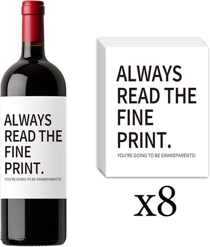 8 Pcs Grandparents Wine Labels, Baby Announcement Pregnancy Gifts for Grandparents Wine Bottle Stickers, New Grandparent Gifts, Pairs Well with Wedding Planning Wine Bottle Labels