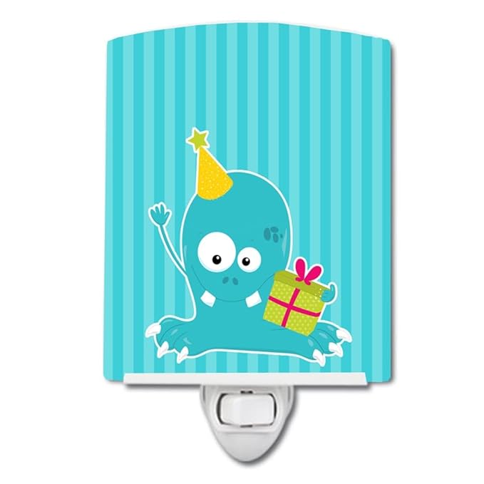 Caroline's Treasures BB8932CNL Birthday Monster Blue Ceramic Night Light Compact, UL-Certified, Ideal for Bedroom, Bathroom, Nursery, Hallway, Kitchen, 6x4x3, Multicolor